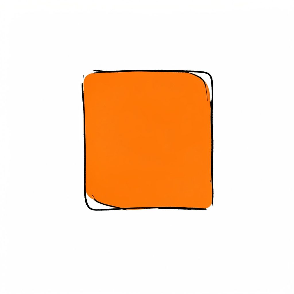 Hand-drawn ink illustration of a sewing needle and thread spool, in deep navy and orange on white