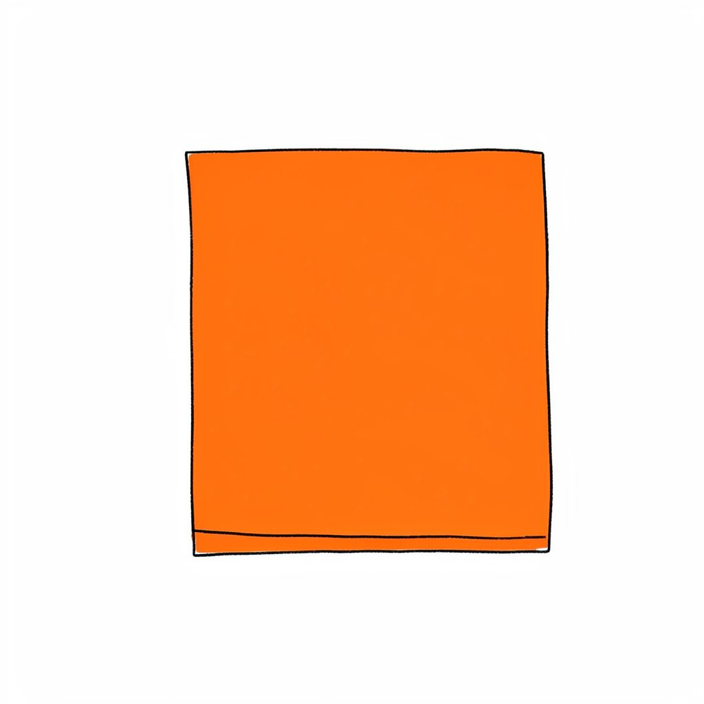 Hand-drawn ink sketch of a winter coat with fur trim on a dark navy background, accented with orange